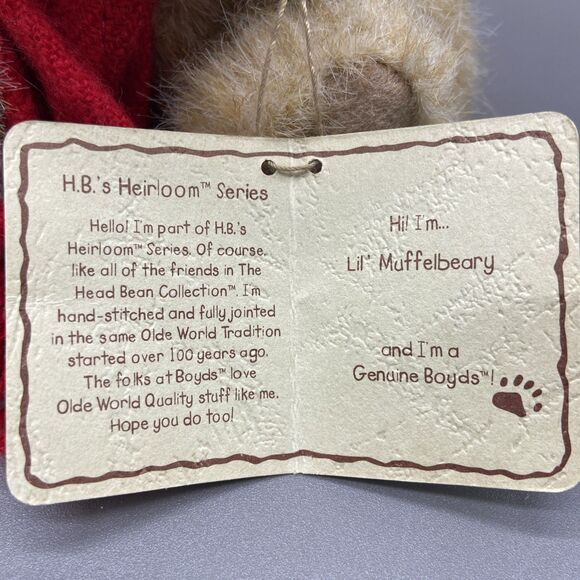 Boyds Jointed Plush Bear Head Bean Heirloom Series Lil' Muffelbeary Scarf Muffs - Picture 7 of 9